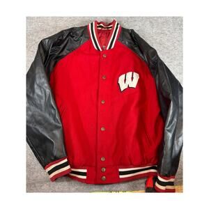 VINTAGE Wisconsin Badgers Varsity Leather Jacket Mens Medium Red Steve & Barrys